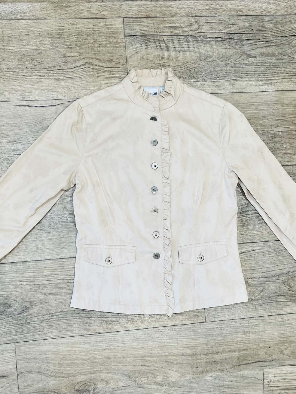 Chico's Cream Ruffle-Trim Button Blazer